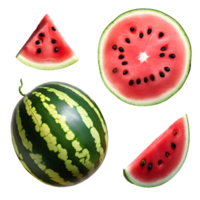uppsättning färsk vattenmelon frukt och skivad på isolerat transparent bakgrund png