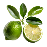 set fresh lime fruit with leaves on isolated transparent background png