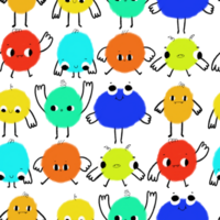 colored joyful microbes. Bright monsters with arms and legs. Cute seamless pattern for newborns. Ideal for printing and design of textiles and clothing png