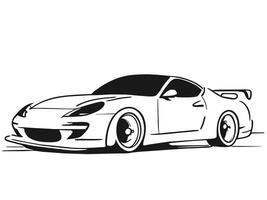 a black and white drawing of a sports car vector