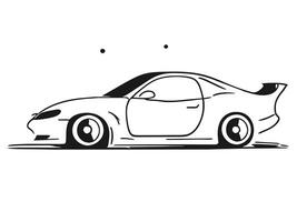 a black and white drawing of a sports car vector