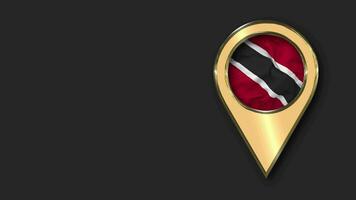 Trinidad and Tobago Gold Location Icon Flag Seamless Looped Waving, Space on Left Side for Design or Information, 3D Rendering video