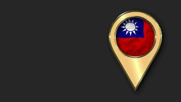 Taiwan Gold Location Icon Flag Seamless Looped Waving, Space on Left Side for Design or Information, 3D Rendering video