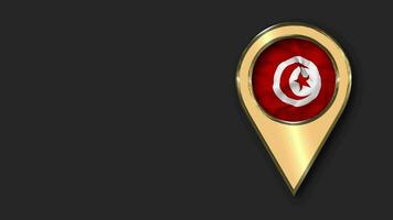 Tunisia Gold Location Icon Flag Seamless Looped Waving, Space on Left Side for Design or Information, 3D Rendering video