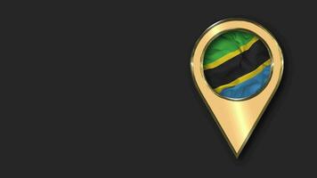 Tanzania Gold Location Icon Flag Seamless Looped Waving, Space on Left Side for Design or Information, 3D Rendering video