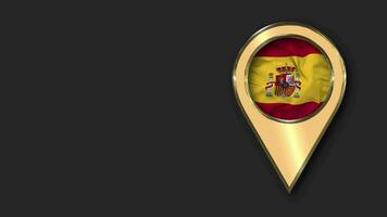 Spain Gold Location Icon Flag Seamless Looped Waving, Space on Left Side for Design or Information, 3D Rendering video