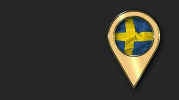 Sweden Gold Location Icon Flag Seamless Looped Waving, Space on Left Side for Design or Information, 3D Rendering video