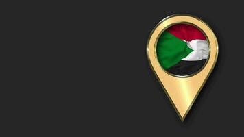Sudan Gold Location Icon Flag Seamless Looped Waving, Space on Left Side for Design or Information, 3D Rendering video