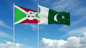 Pakistan and Burundi Flags Waving in the Sky, Seamless Loop in Wind, 3D Rendering video