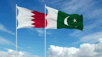 Pakistan and Bahrain Flags Waving in the Sky, Seamless Loop in Wind, 3D Rendering video