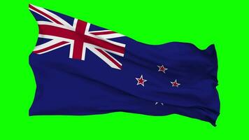 Novo zelândia bandeira acenando desatado ciclo dentro vento, croma chave verde tela, luma fosco seleção video