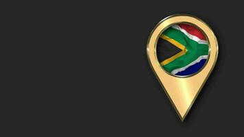 South Africa Gold Location Icon Flag Seamless Looped Waving, Space on Left Side for Design or Information, 3D Rendering video