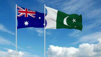 Pakistan and Australia Flags Waving in the Sky, Seamless Loop in Wind, 3D Rendering video
