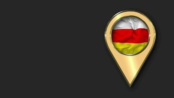 South Ossetia Gold Location Icon Flag Seamless Looped Waving, Space on Left Side for Design or Information, 3D Rendering video