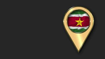 Suriname Gold Location Icon Flag Seamless Looped Waving, Space on Left Side for Design or Information, 3D Rendering video