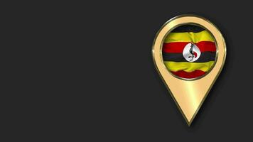 Uganda Gold Location Icon Flag Seamless Looped Waving, Space on Left Side for Design or Information, 3D Rendering video