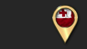 Tonga Gold Location Icon Flag Seamless Looped Waving, Space on Left Side for Design or Information, 3D Rendering video