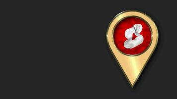 YouTube Shorts Gold Location Icon Flag Seamless Looped Waving, Space on Left Side for Design or Information, 3D Rendering video