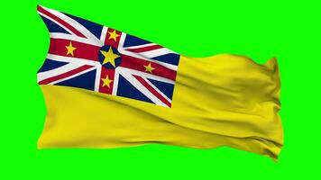 Niue Islands Flag Waving Seamless Loop in Wind, Chroma Key Green Screen, Luma Matte Selection video