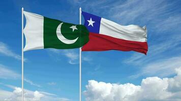 Pakistan and Chile Flags Waving Together in the Sky, Seamless Loop in Wind, 3D Rendering video