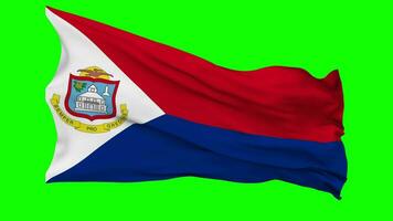 Sint Maarten Flag Waving Seamless Loop in Wind, Chroma Key Green Screen, Luma Matte Selection video