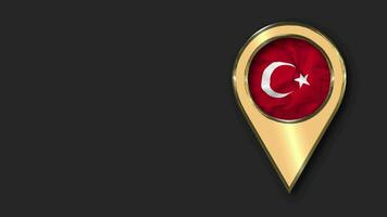 Turkey Gold Location Icon Flag Seamless Looped Waving, Space on Left Side for Design or Information, 3D Rendering video