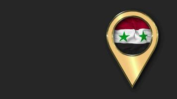 Siria oro Posizione icona bandiera senza soluzione di continuità loop agitando, spazio su sinistra lato per design o informazione, 3d interpretazione video