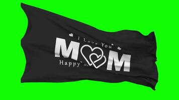 Happy Mother Day Flag Waving Seamless Loop in Wind, Chroma Key Green Screen, Luma Matte Selection video