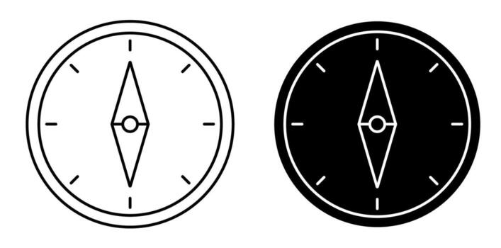compass icon with arrow and scale. Travel, device for determining location and direction of tourist. Simple black and white vector