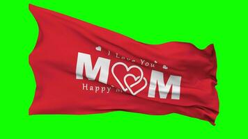 Happy Mother Day Flag Waving Seamless Loop in Wind, Chroma Key Green Screen, Luma Matte Selection video