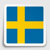 Sweden flag icon on paper square sticker with shadow. Button for mobile application or web. Vector