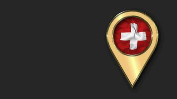 Switzerland Gold Location Icon Flag Seamless Looped Waving, Space on Left Side for Design or Information, 3D Rendering video