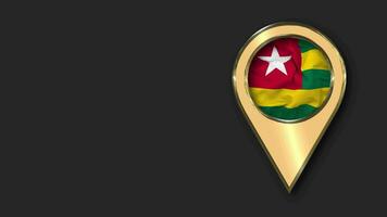 Togo Gold Location Icon Flag Seamless Looped Waving, Space on Left Side for Design or Information, 3D Rendering video