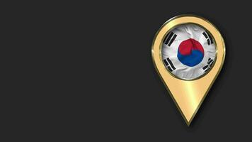 South Korea Gold Location Icon Flag Seamless Looped Waving, Space on Left Side for Design or Information, 3D Rendering video