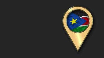 South Sudan Gold Location Icon Flag Seamless Looped Waving, Space on Left Side for Design or Information, 3D Rendering video