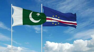 Pakistan and Cape Verde, Cabo Verde Flags Waving Together in the Sky, Seamless Loop in Wind, 3D Rendering video