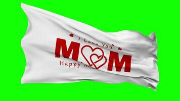 Happy Mother Day Flag Waving Seamless Loop in Wind, Chroma Key Green Screen, Luma Matte Selection video