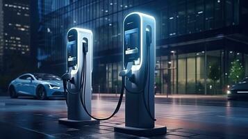 Modern fast electric vehicle car chargers. EV car charging station photo