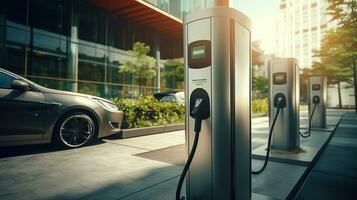 Modern fast electric vehicle car chargers. EV car charging station photo