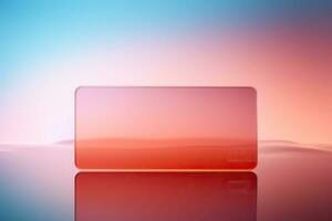 Transparent glass rectangle on a gradient colored background. Matte glass texture. Generated by artificial intelligence photo