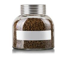 glass jar with natural granulated coffee isolated on white background photo