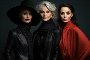 Aging models vanity ritual in soft black gray and vibrant crimson accents photo