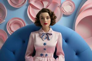 Vintage model basks in past accolades encapsulated in pastel pink and royal blue hues photo