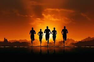 Runners silhouette achieving fast speed isolated on a gradient background photo