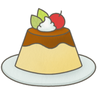 Cute sweet pudding custard topping whipped cream and cherry png