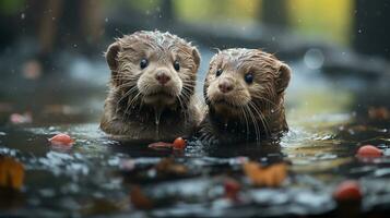 photo of heart-melting two Otters with an emphasis on expression of love. Generative AI