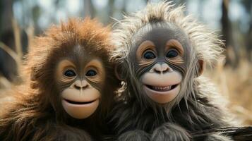 photo of heart-melting two Orangutans with an emphasis on expression of love. Generative AI