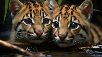 photo of heart-melting two Ocelots with an emphasis on expression of love. Generative AI