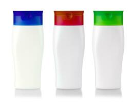 conjunto de blanco blanco el plastico botellas con coloreado tapa aislado en blanco antecedentes foto