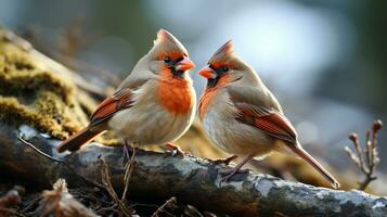 photo of heart-melting two Northern Cardinals with an emphasis on expression of love. Generative AI